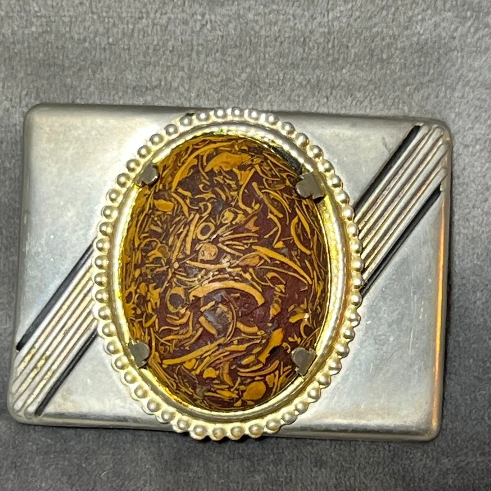Vintage Silver Creek Classics Brown Leather Western Belt Size 40 Stone Buckle